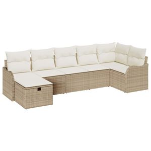 vidaXL Set Divano da Giardino con cuscino 7 pcs Beige Poly Rattan