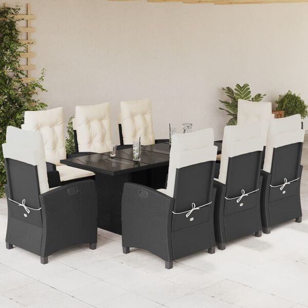 vidaXL Set da Pranzo da Giardino 9 pz con Cuscini Nero in Polyrattan