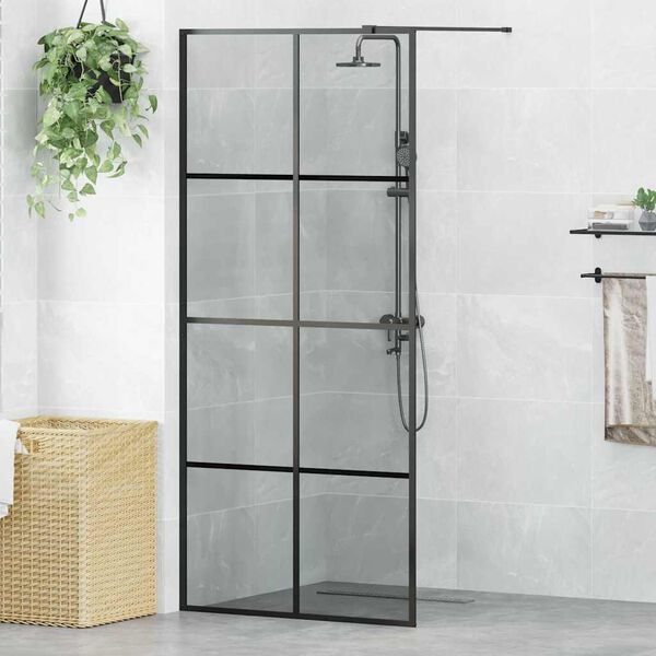 vidaXL Parete Doccia Walk-in Nero 90 x 195 cm vetro temperato