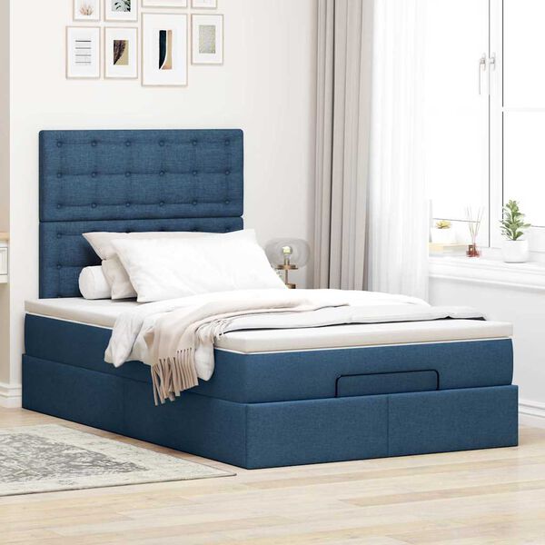 vidaXL Struttura Letto Pouf con Materasso Blu 120x190 cm in Tessuto