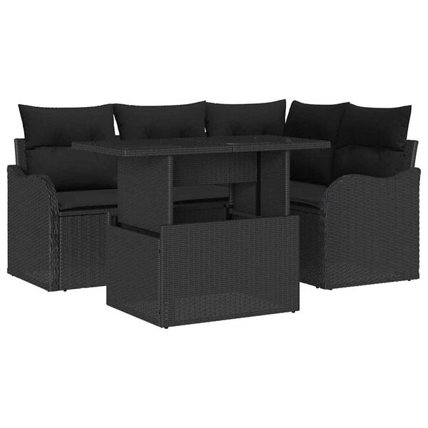 vidaXL Set Divano da Giardino 5 pcs Nero Rattan in Polipropilene
