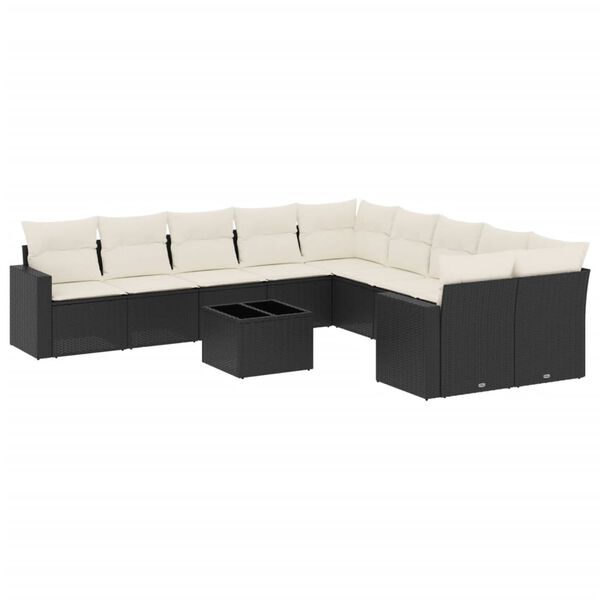 vidaXL Set Divani da Giardino 11 pz con Cuscini in Polyrattan Nero