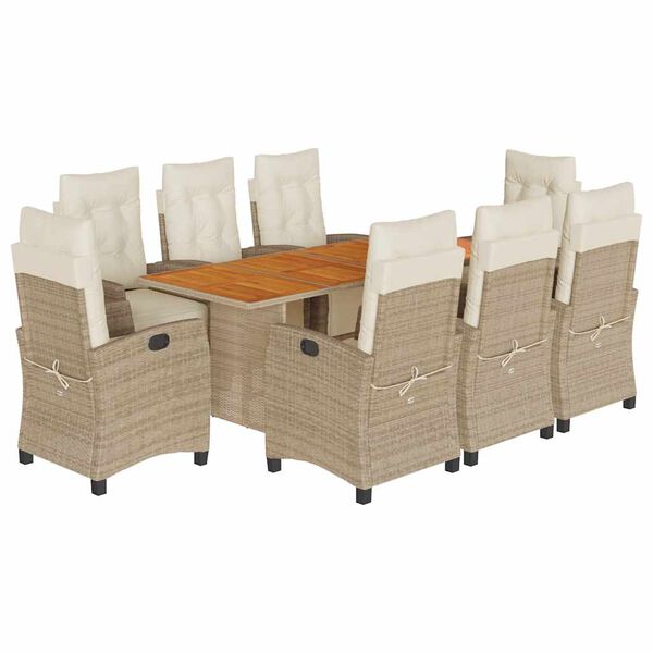 vidaXL Set da Pranzo da Giardino 9 pz con Cuscini Beige in Polyrattan