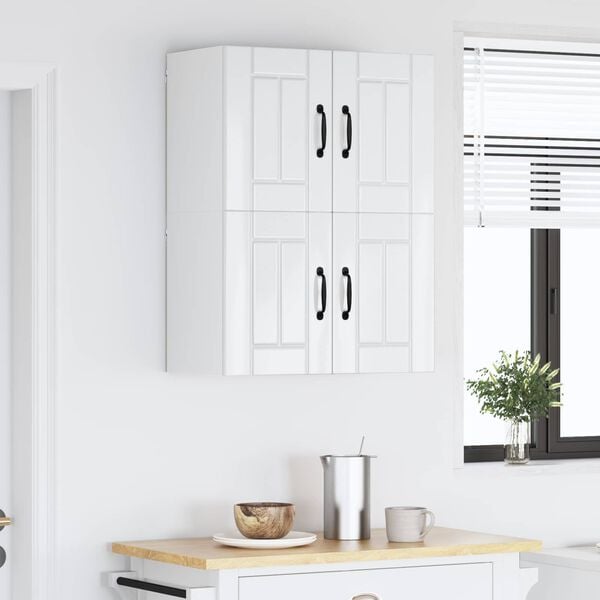 vidaXL Armadi a pareti per cucina con porta Lucca 2 pcs Bianco Lucido
