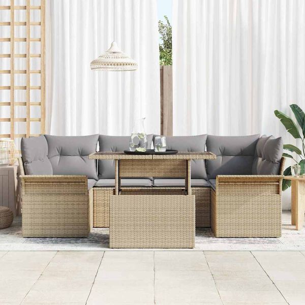vidaXL Set Divano da Giardino con cuscino 7 pcs Beige Poly Rattan