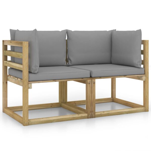 vidaXL Divani Angolari da Giardino & Cuscini 2pz Pino Impregnato Verde