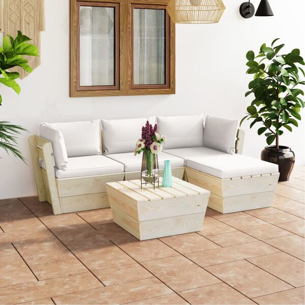 vidaXL Set Divani da Giardino su Pallet 5 pz con Cuscini Legno Abete