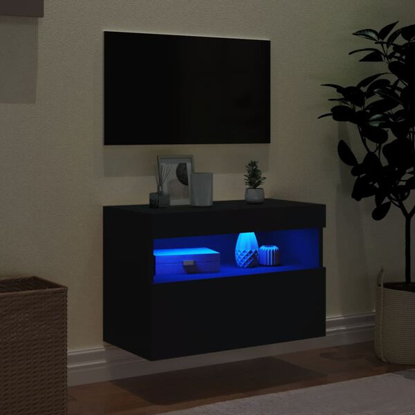 vidaXL Mobile TV a Parete con Luci LED Nero 60x30x40 cm