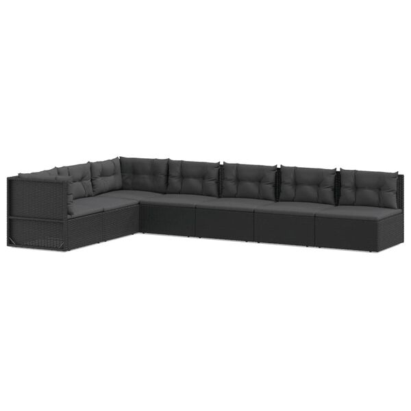 vidaXL Set Salotto da Giardino con Cuscini 7pz Nero Polyrattan