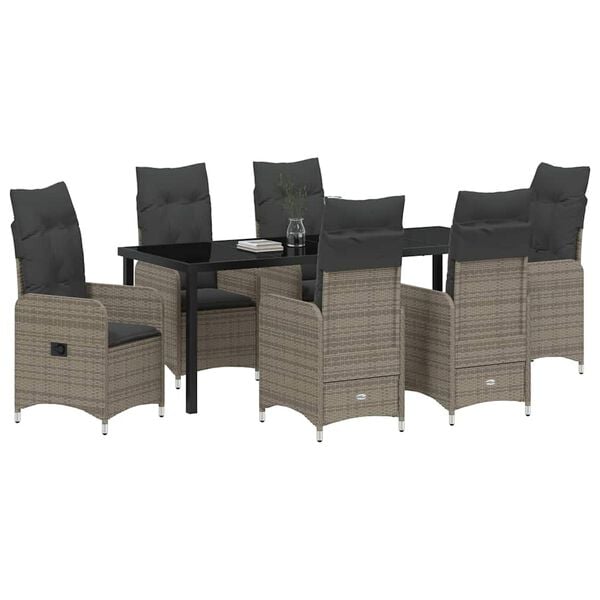 vidaXL Set da Pranzo per Giardino con cuscino 7 pcs Grigio polyrattan