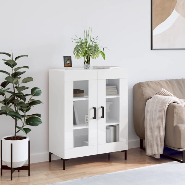 vidaXL Credenza 69,5x34x90 cm in Legno Multistrato Bianco Lucido