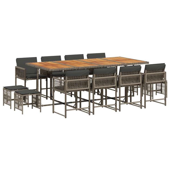 vidaXL Set da Pranzo da Giardino 13pz con Cuscini Grigio in Polyrattan