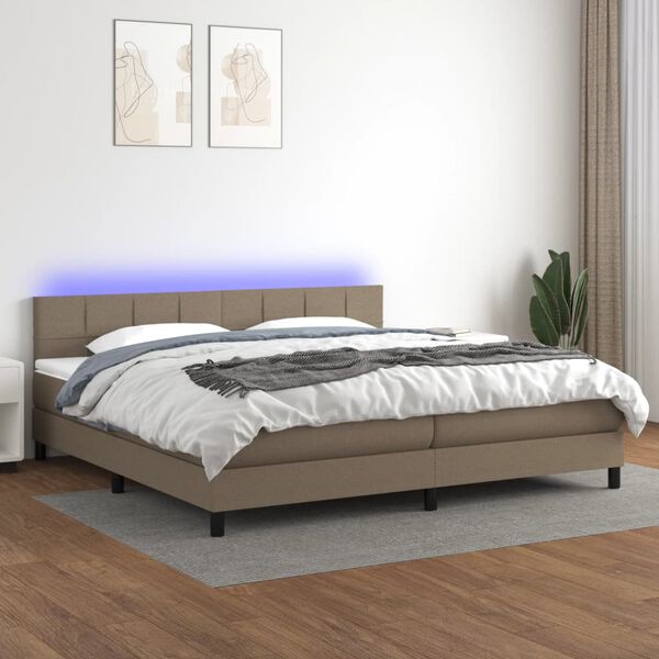 vidaXL Letto a Molle Materasso e LED tortora 200x200cm in Tessuto
