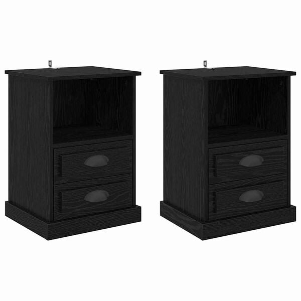 vidaXL Armadio da Notte con cassetto 2 pcs Rovere Nero 36 x 43 x 60 cm