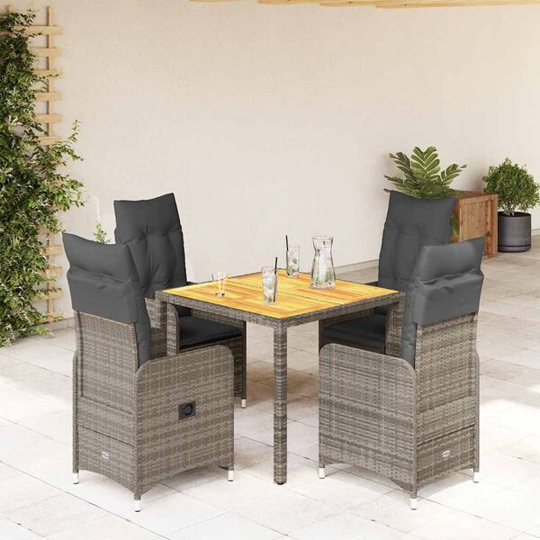 vidaXL Set Bistr&ograve; da Giardino 5 pz con Cuscini in Polyrattan Grigio
