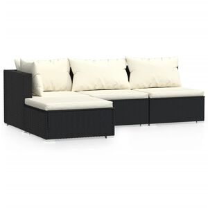 vidaXL Set Divani da Giardino 4 pz con Cuscini Nero in Polyrattan
