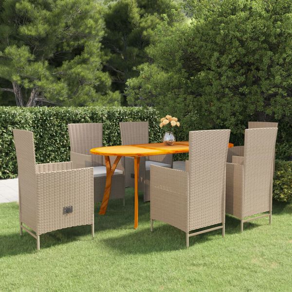 vidaXL Set Mobili da Pranzo per Giardino 7 pz Beige