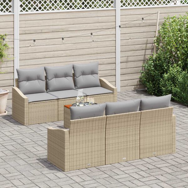 vidaXL Set Divano da Giardino con cuscino 7 pcs Beige polyrattan
