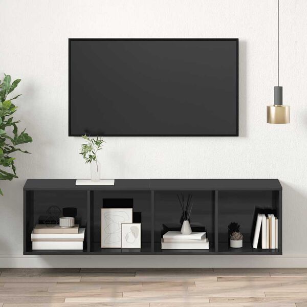 vidaXL Mobile TV Parete Grigio Lucido 37x37x142,5cm Legno Multistrato