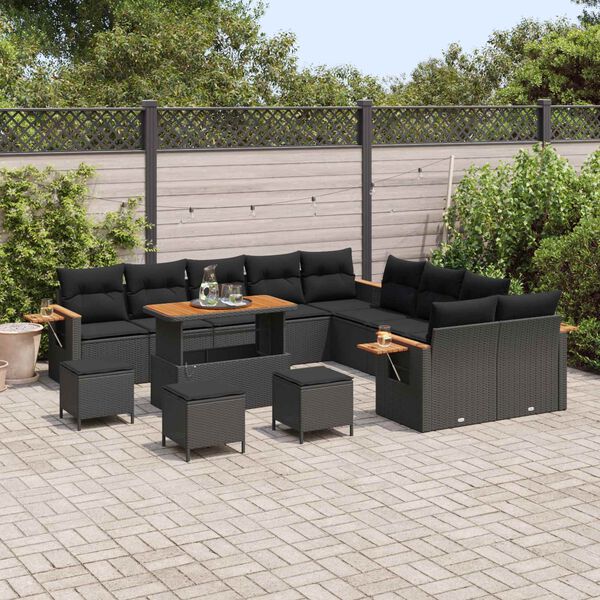 vidaXL Set Divano da Giardino con cuscino 18 pcs Nero polyrattan