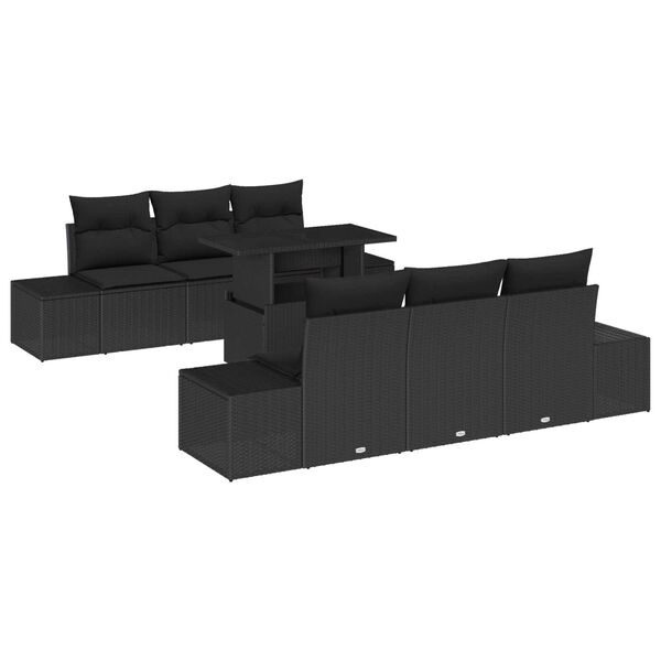 vidaXL Set di divani con cuscino 7 pcs Nero polyrattan