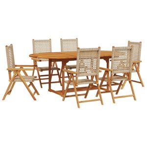 vidaXL Set Pranzo da Giardino 7 pz Beige Polyrattan e Legno Massello