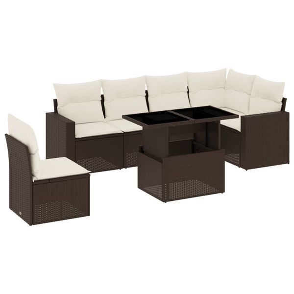 vidaXL Set Divani da Giardino 7 pz con Cuscini Marrone in Polyrattan