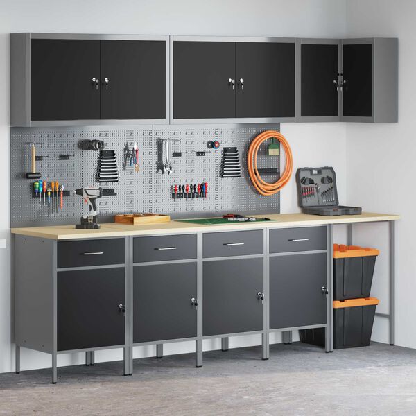 vidaXL Set di mobili da lavoro con cassetto 12 pcs Nero e Grigio