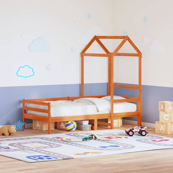 vidaXL Tetto Letto Bambini Marrone Cera 108x70x176,5 cm Massello Pino