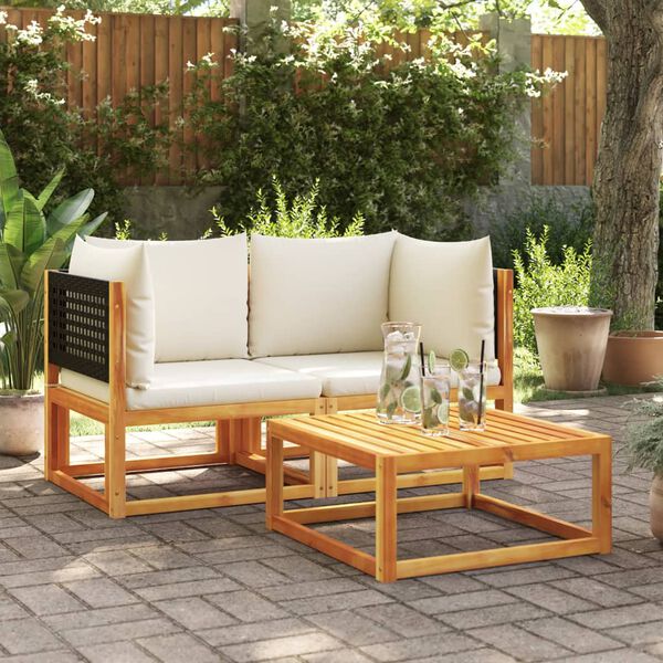 vidaXL Divani da Giardino Angolari con Cuscini 2 pz in Legno di Acacia e Rattan
