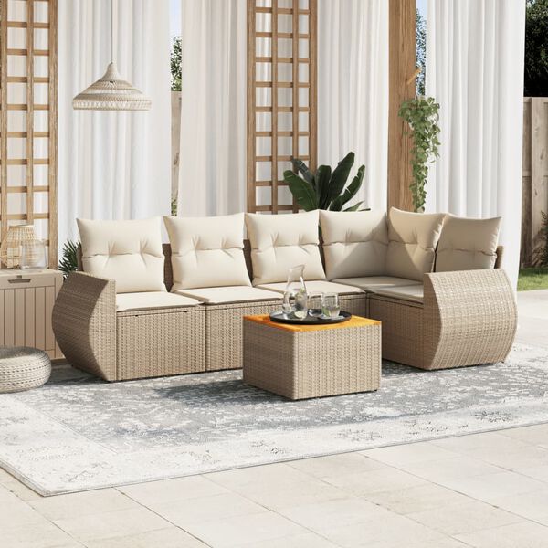 vidaXL Set Divano da Giardino 6 pz con Cuscini Beige in Polyrattan