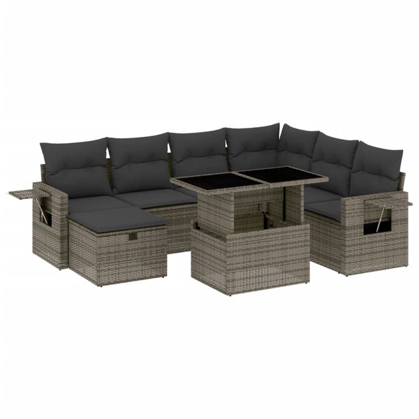 vidaXL Set Divano da Giardino 8 pz con Cuscini Grigio in Polyrattan