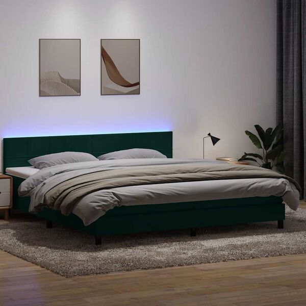 vidaXL Letto a Molle con Materasso e LED Verde Scuro 180x220 cm Velluto