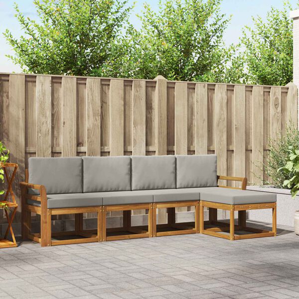 vidaXL Set di divani da esterno 5 pcs Grigio Naturale e Chiaro