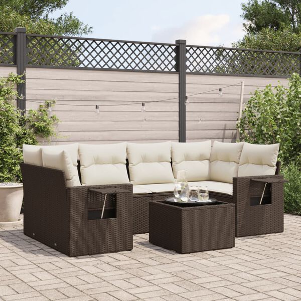 vidaXL Set Divani da Giardino 7 pz con Cuscini Marrone in Polyrattan