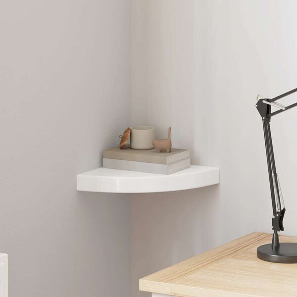 vidaXL Mensola angolare sospesa bianco lucido 25x25x3,8 cm MDF