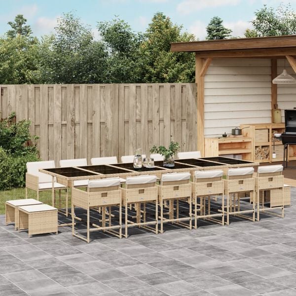 vidaXL Set da Pranzo da Giardino 17 pz con Cuscini Beige in Polyrattan