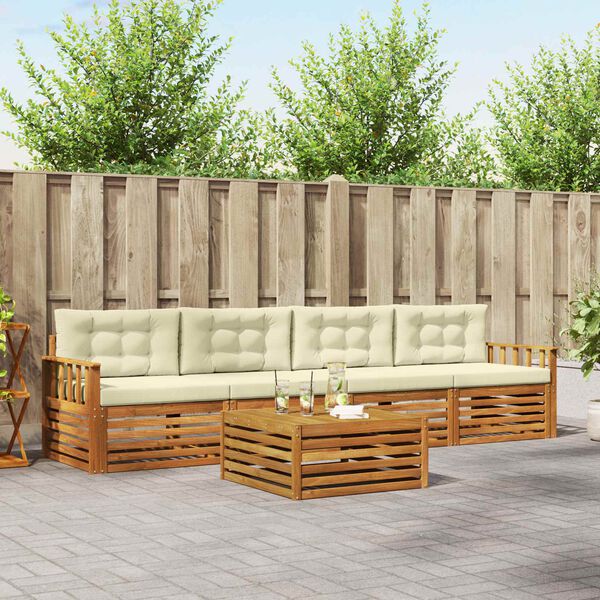 vidaXL Set di divani da esterno con cuscino 5 pcs Naturale e Crema