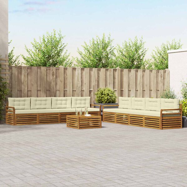 vidaXL Set di divani da esterno con cuscino 9 pcs Naturale e Crema