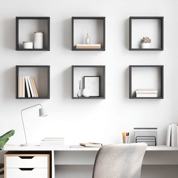 vidaXL Mensole Parete a Cubo 6 pz Grigio Lucido 30x15x30 cm
