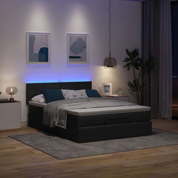 vidaXL Pouf Letto con Materasso e LED Nero 140x200 cm in Tessuto