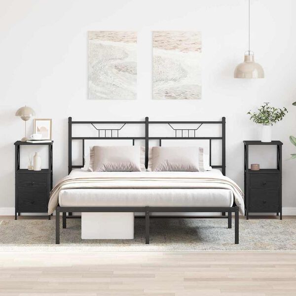 vidaXL Armadio da Notte 2 pcs Rovere Nero 34 x 35,5 x 70 cm