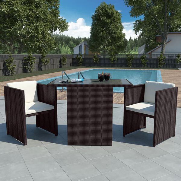 vidaXL Set da Bistrot 3 pz con Cuscini in Polyrattan Marrone