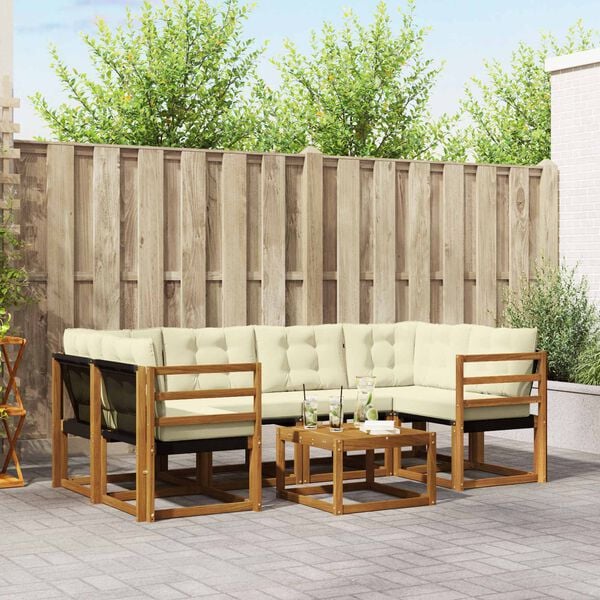 vidaXL Set di divani da esterno con cuscino 7 pcs Naturale e Crema