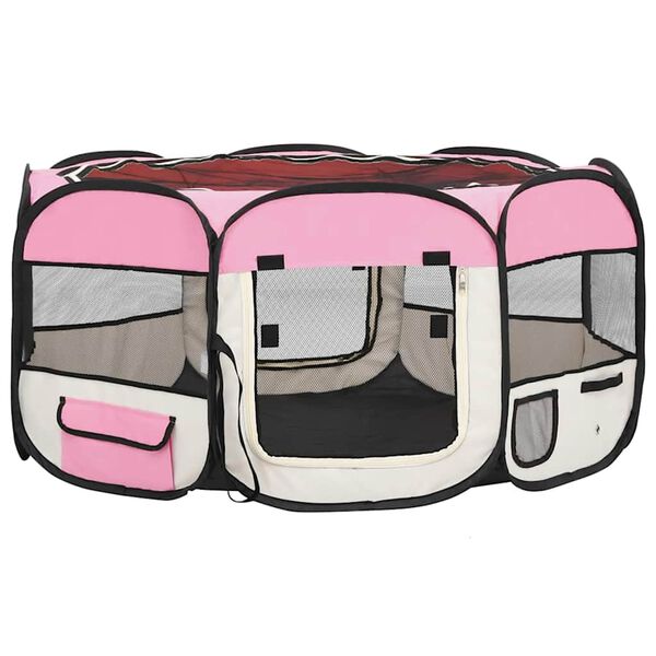 vidaXL Box per Cani Pieghevole con Borsa Trasporto Rosa 145x145x61 cm