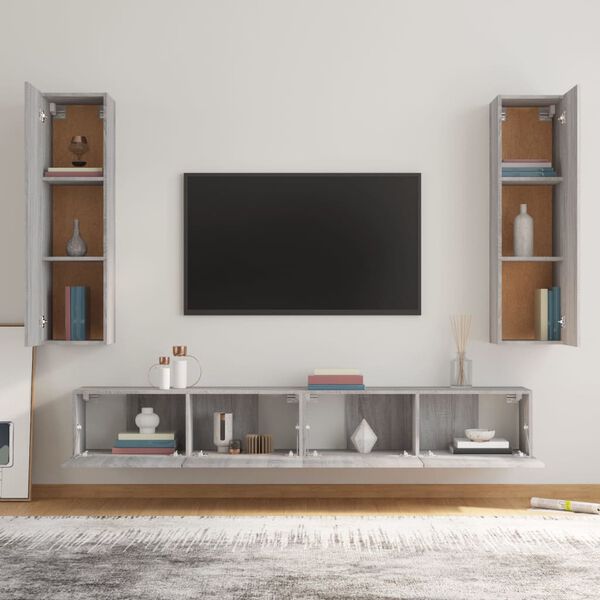vidaXL Set di Mobili Porta TV 4 pz Grigio Sonoma in Legno Multistrato