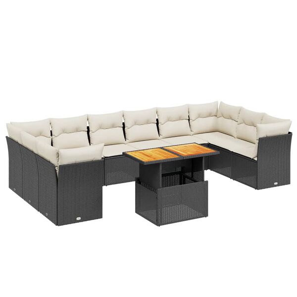 vidaXL Set Divani da Giardino 11 pz con Cuscini in Polyrattan Nero