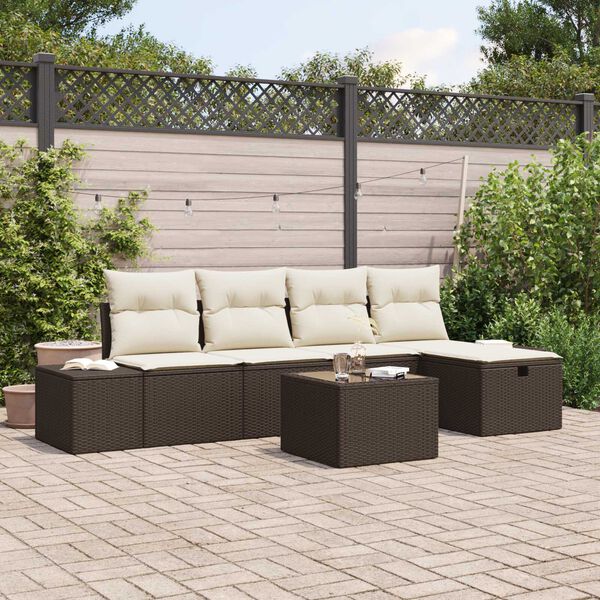 vidaXL Set Divano da Giardino con cuscino 6 pcs Marrone polyrattan