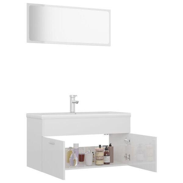vidaXL Set Mobili da Bagno Bianco Lucido in Legno Multistrato