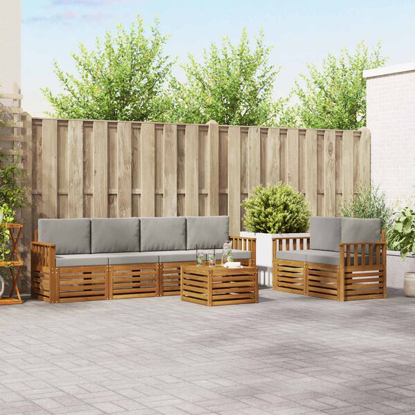 vidaXL Set divani con cuscino 7 pcs Grigio Naturale e Chiaro